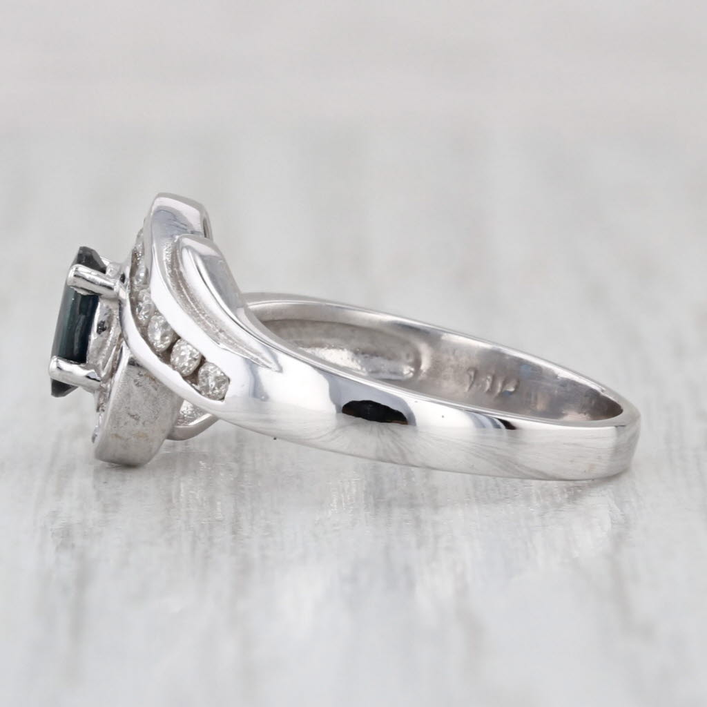 1ctw Blue Sapphire Diamond Bypass Ring 14k White Gold Size 7 Engagement
