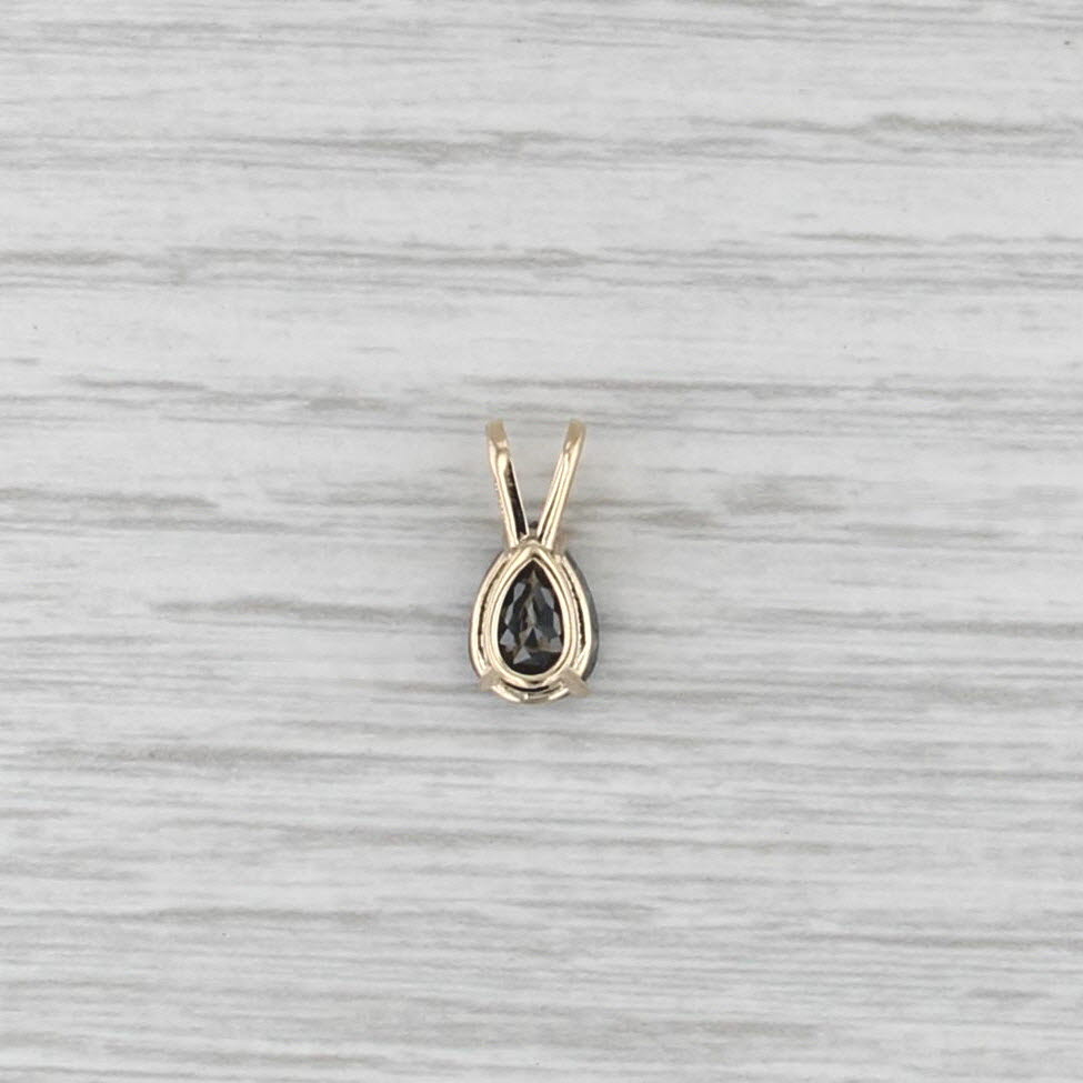 New 1.57ct Pear Black Diamond Solitaire Pendant 14k Yellow Gold Small Drop