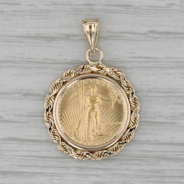 1987 1/10 oz American Gold Eagle Coin Pendant 14k 22k Gold 5 Dollar Liberty