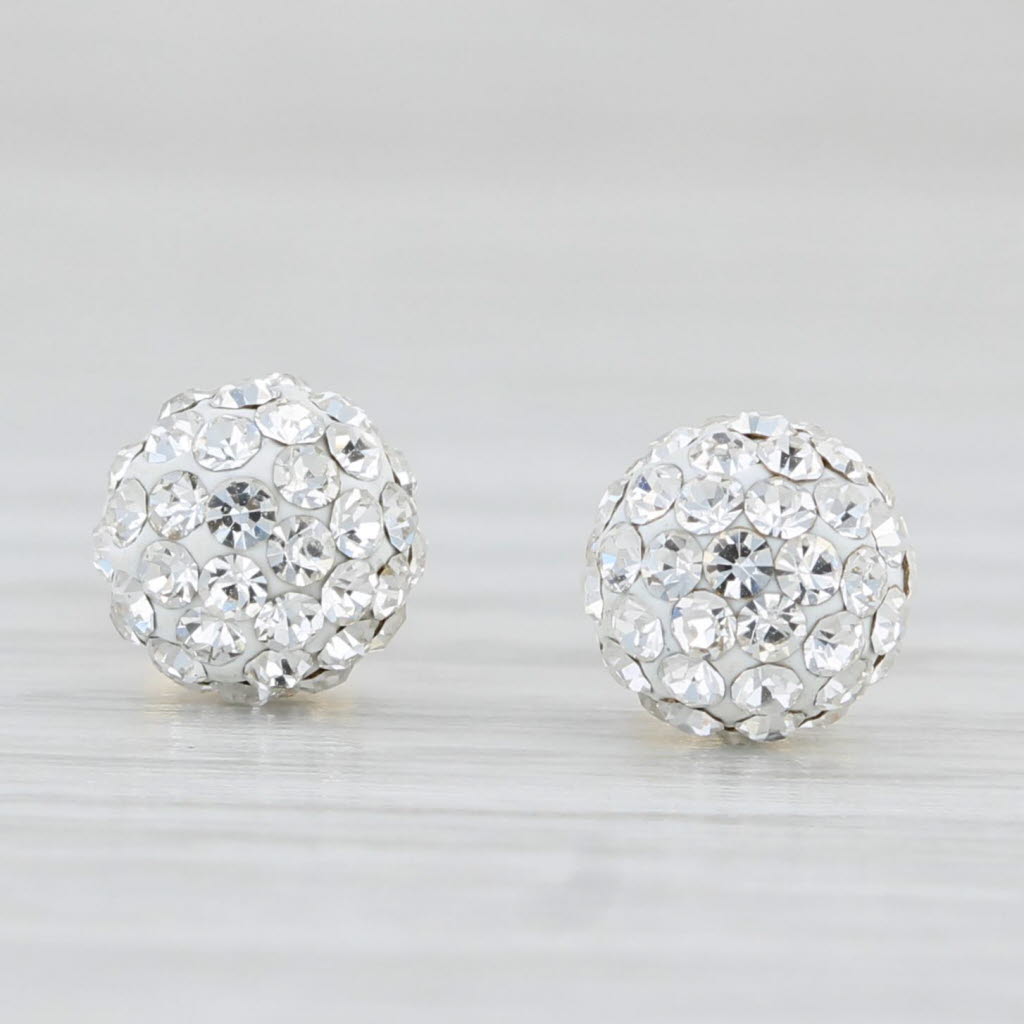 Light Gray Rhinestone Bead Stud Earrings 14k Yellow White Gold