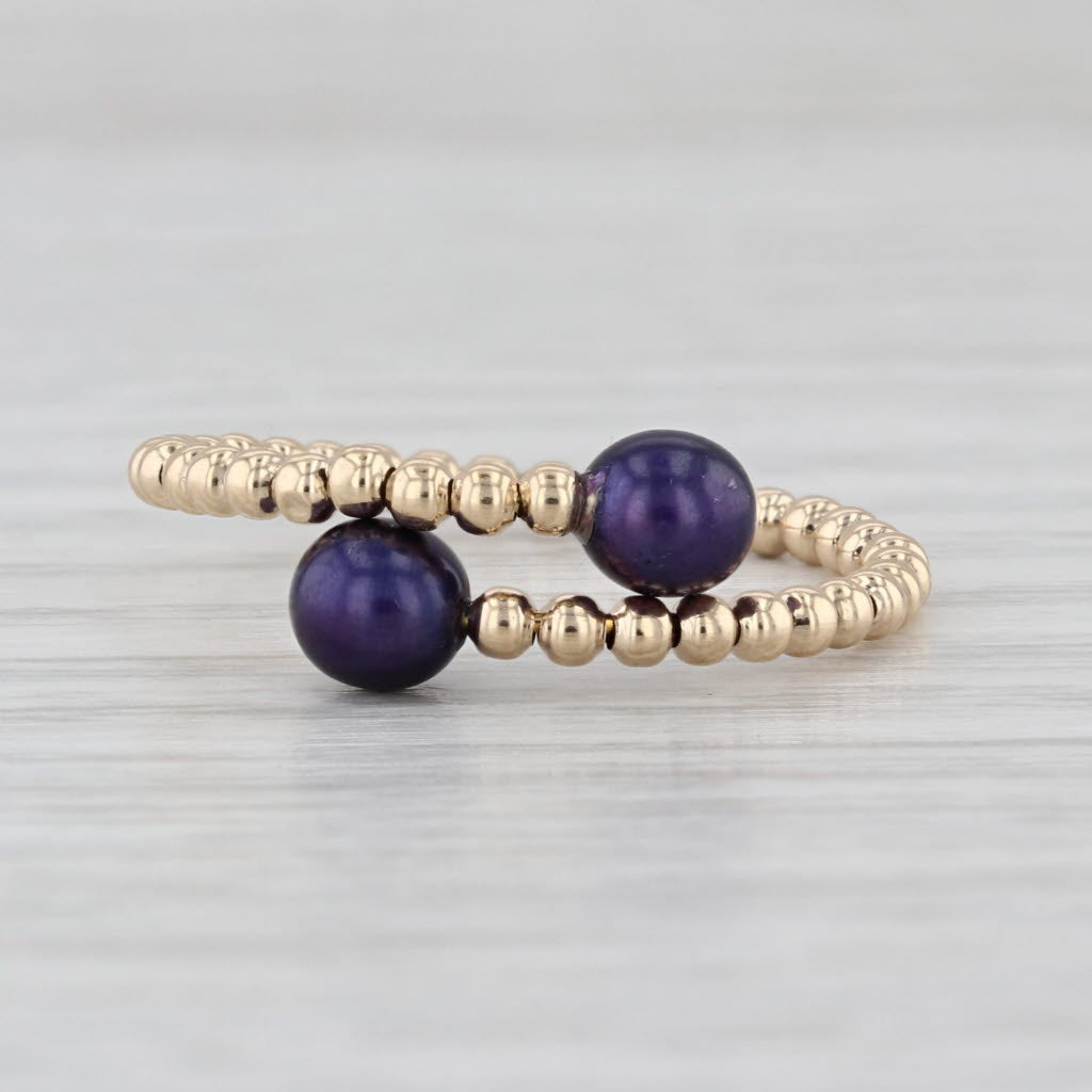 Blue Cultured Pearl Bypass Bead Ring 14k Yellow Gold Size 7+