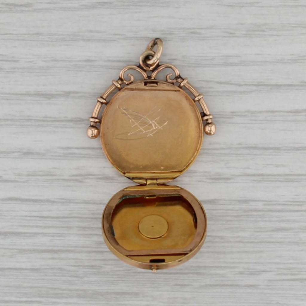 Victorian Engraved Picture Locket Pendant Fob 10k Yellow Gold Antique Opens