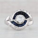 Light Gray Vintage 1.47ctw Blue Sapphire Round Diamond Ring White Gold Size 6.75