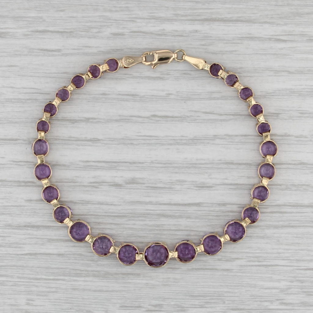 12ctw Tapering Amethyst Tennis Bracelet 14k Yellow Gold 7.25" 6.4mm