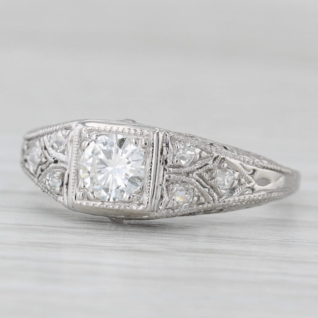 Light Gray Art Deco 0.50ctw Diamond Engagement Ring Platinum Filigree Size 7