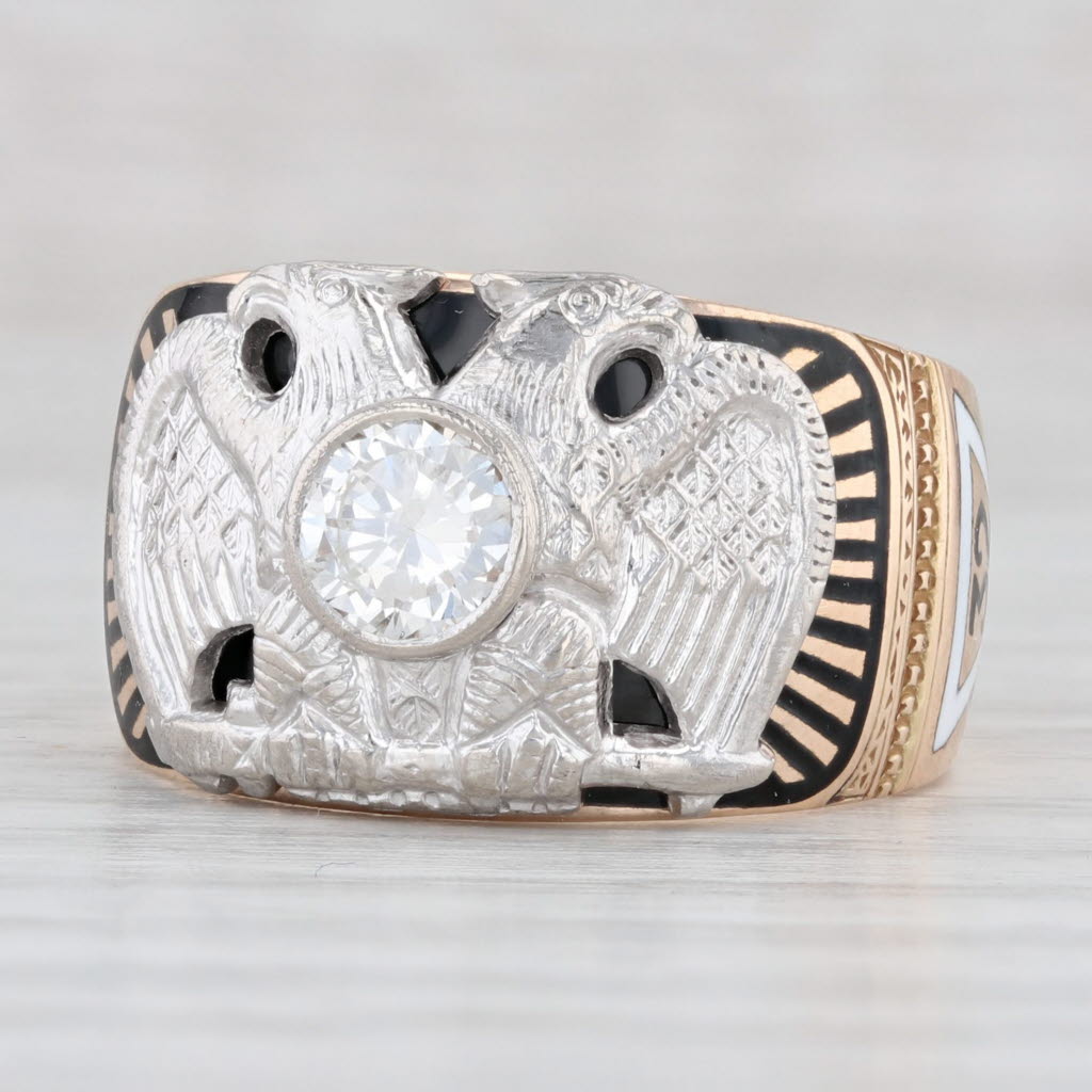 Light Gray Vintage 0.62ct Diamond Scottish Rite Eagle Ring 14k Gold Palladium Masonic Sz 9