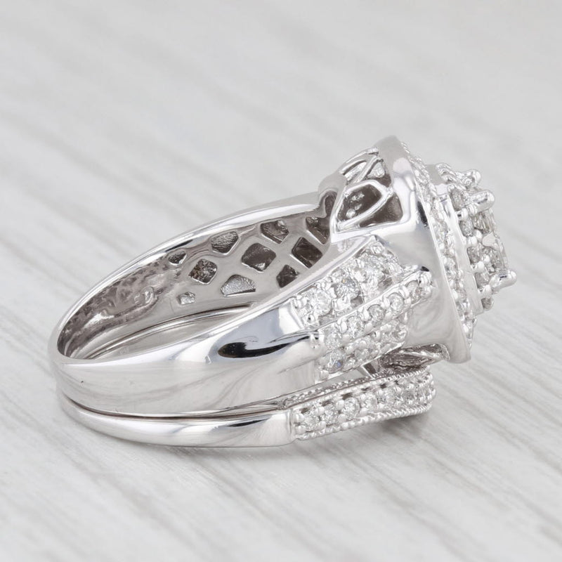 Diamond Halo Engagement Ring Wedding Band Bridal Set 10k White Gold Size 5