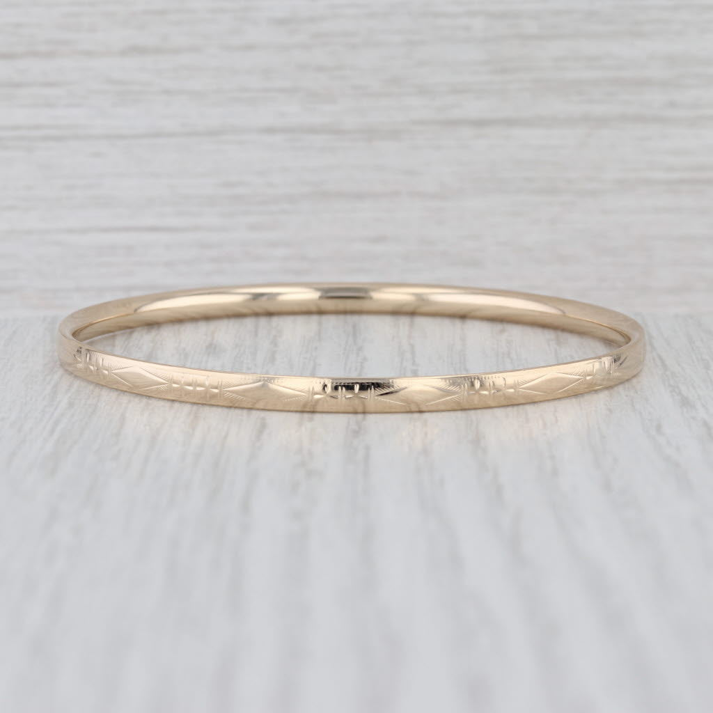 Floral Etched Bangle Bracelet 14k Yellow Gold 7.75"