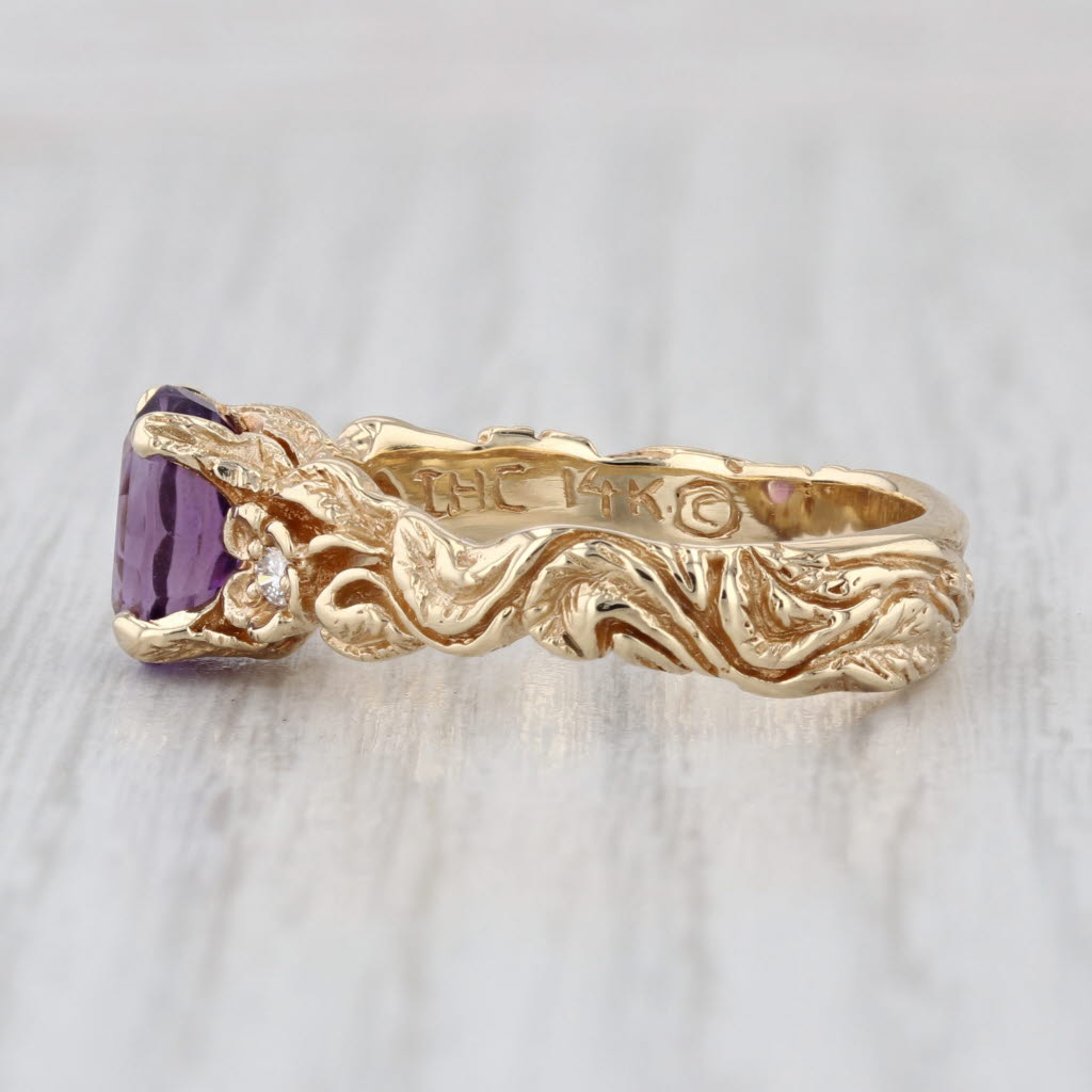 1.74ctw Oval Amethyst Diamond Ornate Ring 14k Yellow Gold Size 8.75-9 Floral