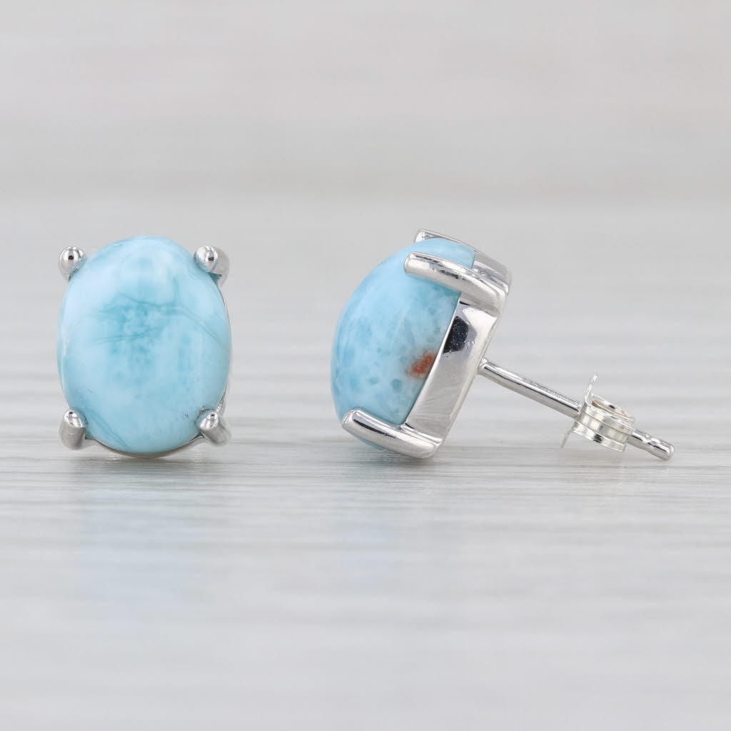 Larimar Oval Cabochon Solitaire Stud Earrings Sterling Silver Studs COA