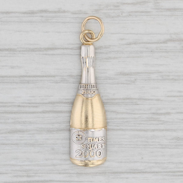 Light Gray Times Square 2000 Champagne Bottle Charm 14k Gold Pendant Diamond Accent