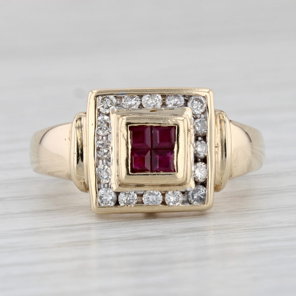 Light Gray 0.64ctw Ruby Diamond Halo Ring 14k Yellow Gold Size 6