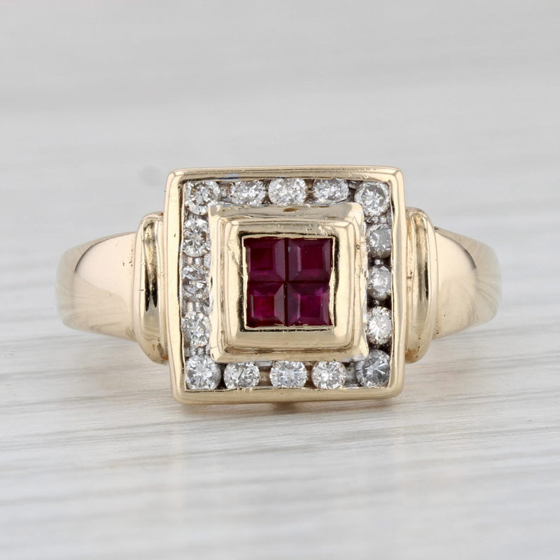 0.64ctw Ruby Diamond Halo Ring 14k Yellow Gold Size 6