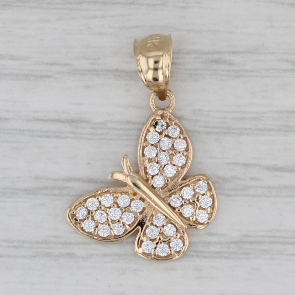 Gray Cubic Zirconia Butterfly Pendant 14k Yellow Gold