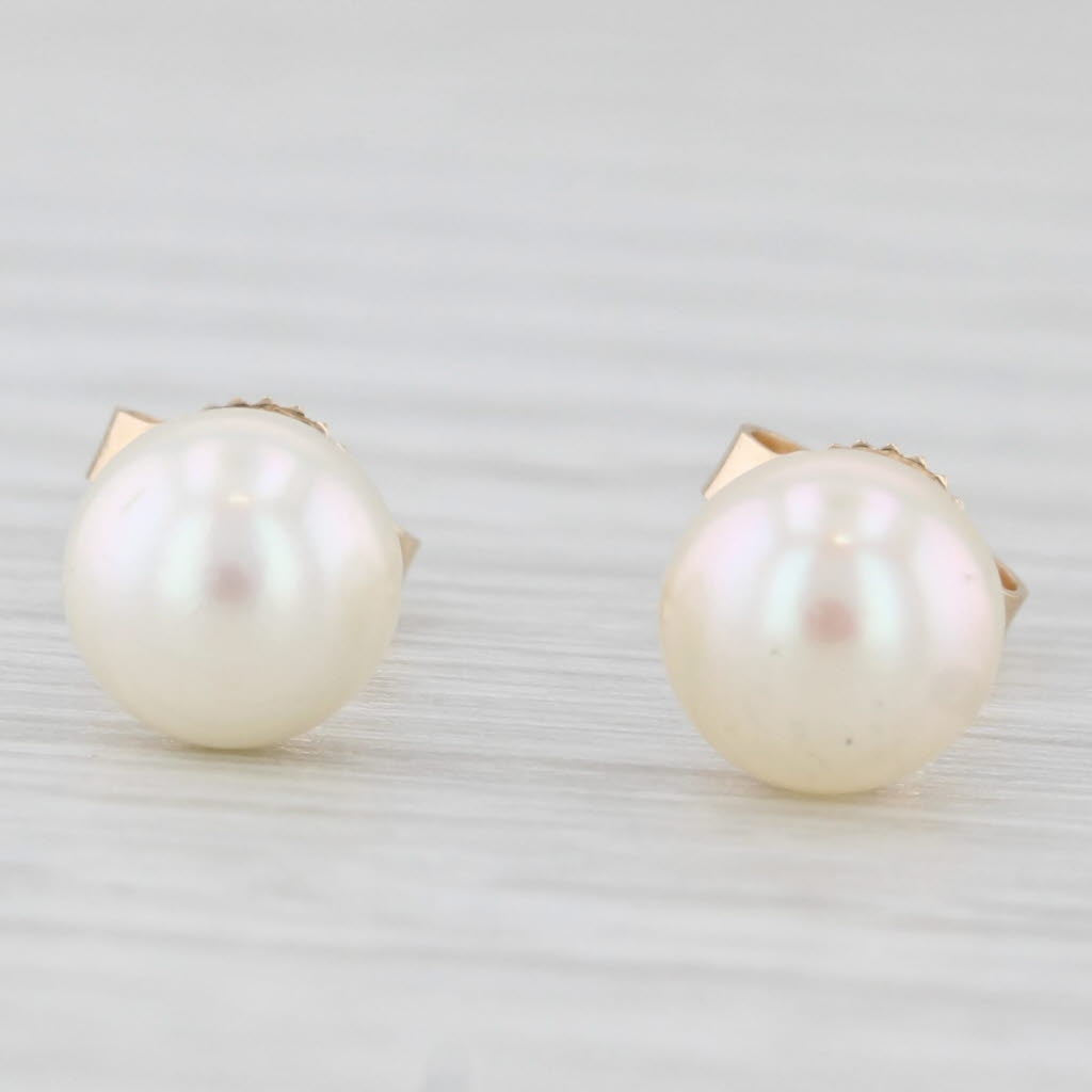 Light Gray Cultured Saltwater Pearl Stud Earrings 14k Yellow Gold