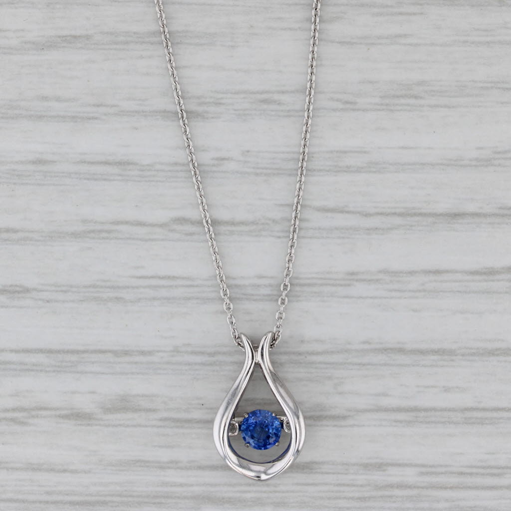 Gray 0.40ct Round Blue Sapphire Teardrop Pendant Necklace 14k Gold 18" Cable Chain