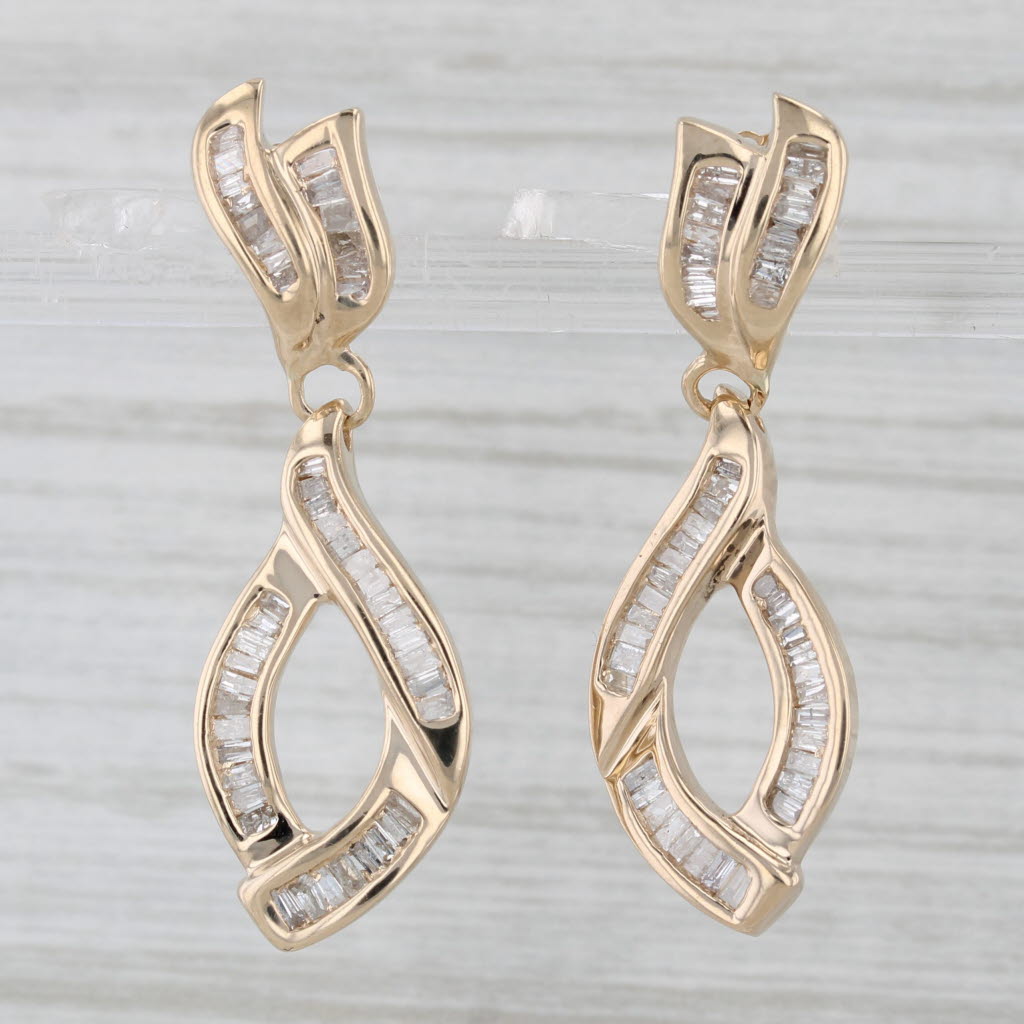 Gray 1ctw Diamond Teardrop Earrings 10k Yellow Gold Pierced Dangles