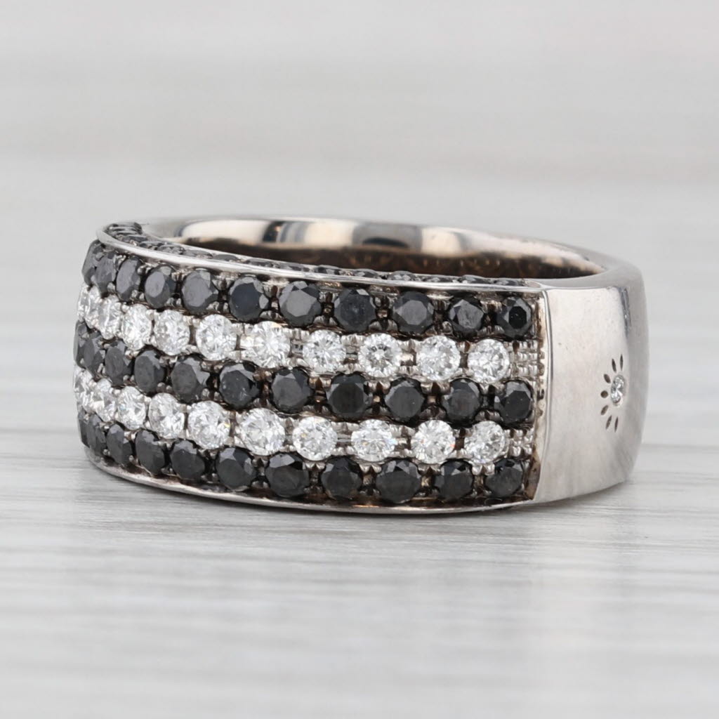 Light Gray 1.51ctw Black White Diamond Rows Ring 14k White Gold Size 6.75 Wide Band
