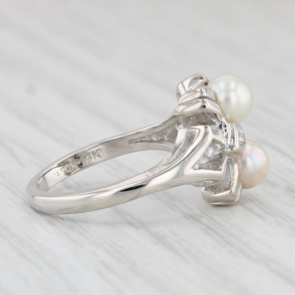 Light Gray Vintage Cultured Pearl Diamond Ring 14k White Gold Size 4.75