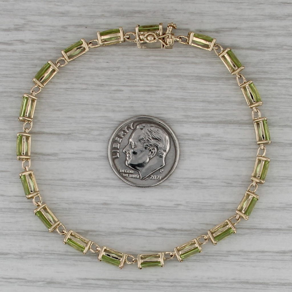13.30ctw Peridot Tennis Bracelet 10k Yellow Gold 6.75" 4.8mm