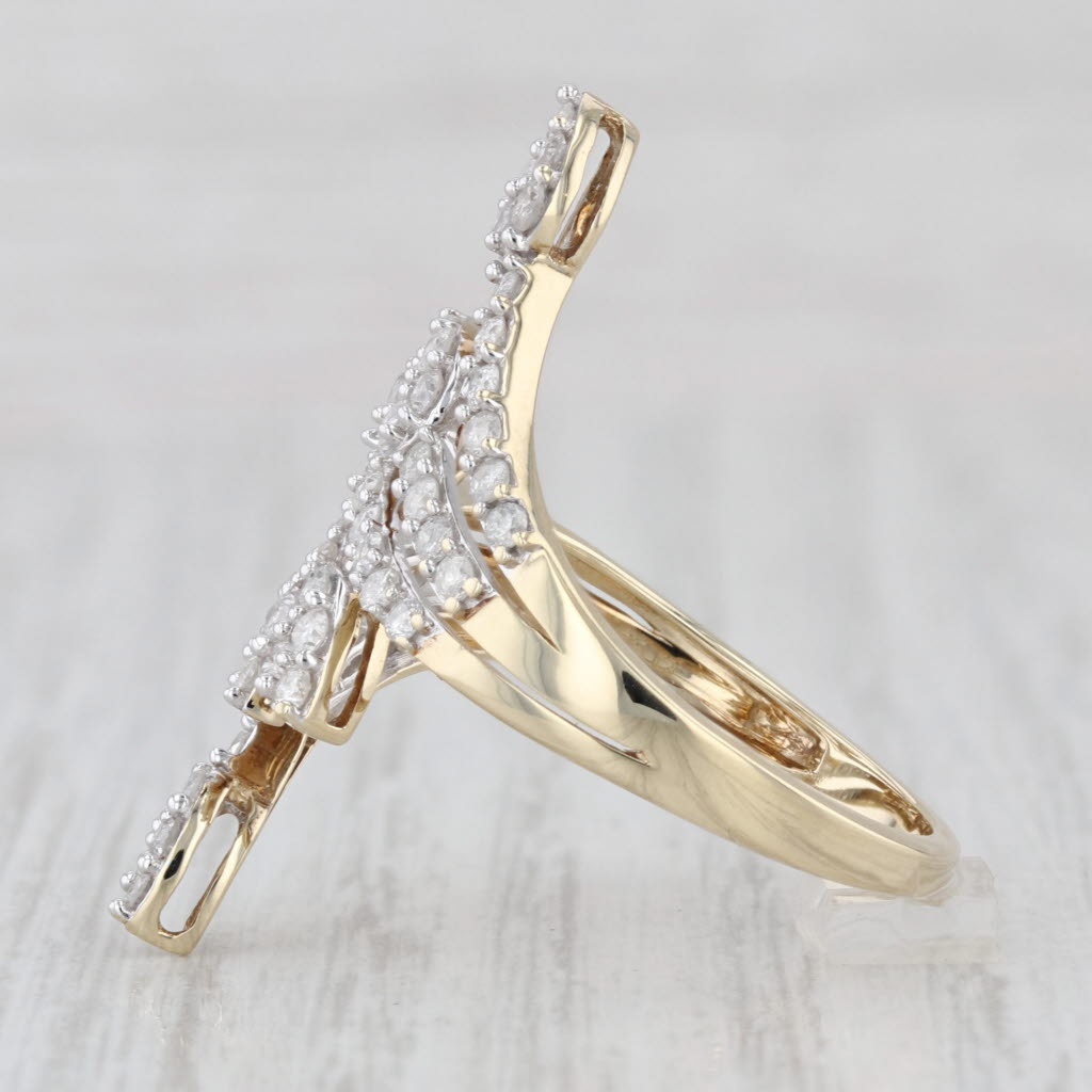 Diamond Spray Cocktail Bypass Leaf Wrap Ring 9k Yellow Gold Size 8.5