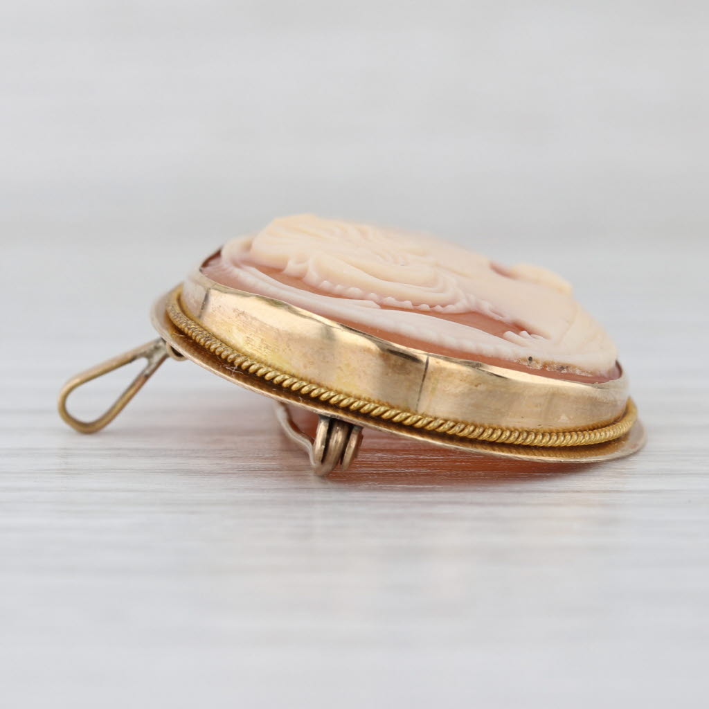 Vintage Carved Shell Cameo Pendant Brooch 14k Yellow Gold Pin
