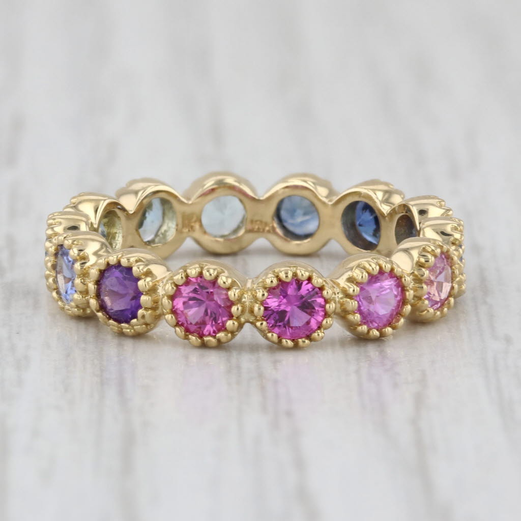 Penny Preville Watercolor Band Ring 18k Yellow Gold Size 6.25 Blue Pink Sapphire