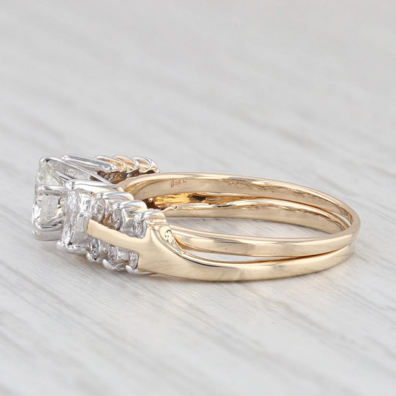 0.89ctw Diamond Wedding Band Engagement Ring Bridal Set 14k Gold Size 5.5