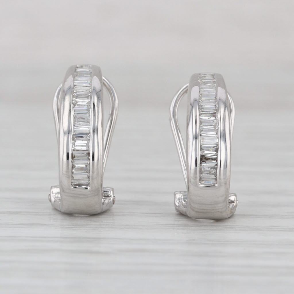 0.48ctw Diamond J-Hook Earrings 14k White Gold Omega Back Pierced Drops