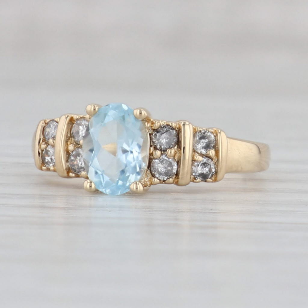 Gray 1.25ctw Oval Blue Topaz Diamond Ring 14k Yellow Gold Size 6.25