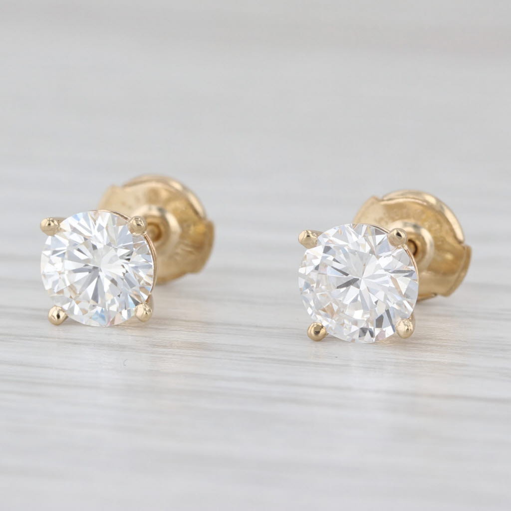 New 1.71ctw Diamond Stud Earrings 14k Yellow Gold GIA Round Solitaire Studs