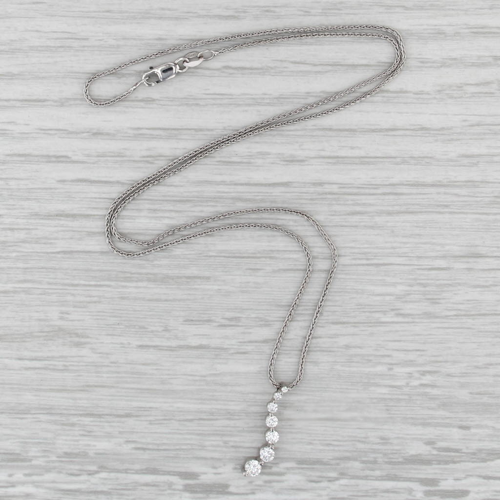 0.45ctw Diamond Journey Pendant Necklace 14k White Gold 18" Wheat Chain