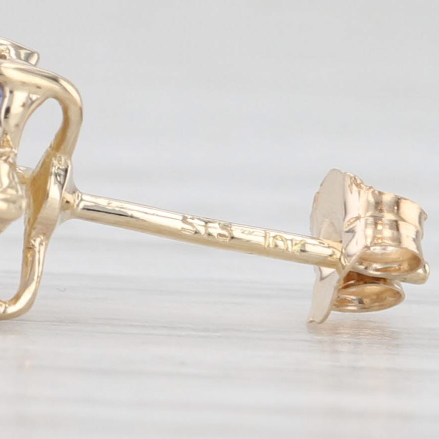 Light Gray 0.60ctw Tanzanite Diamond Flower Stud Earrings 10k Yellow Gold