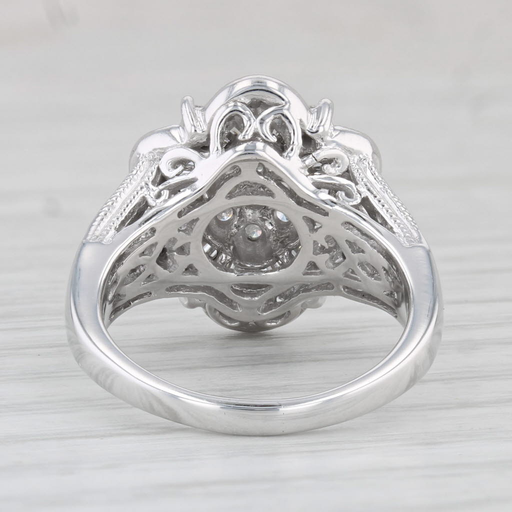 Light Gray 0.88ctw Diamond Ring 14k White Gold Size 6.5 Cluster Cocktail