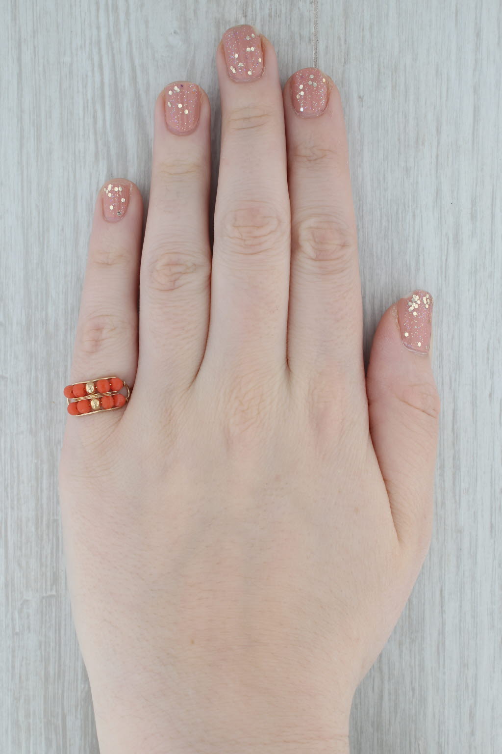 Vintage Orange Coral Bead Ring 18k Yellow Gold Size 6 Italian