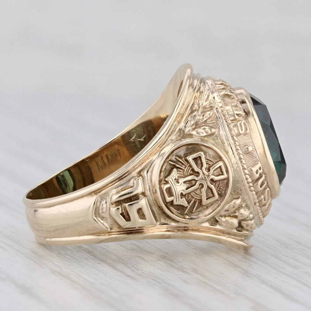 Light Gray St Helena Business High School Class Ring Lab Created Green Spinel 10k Gold