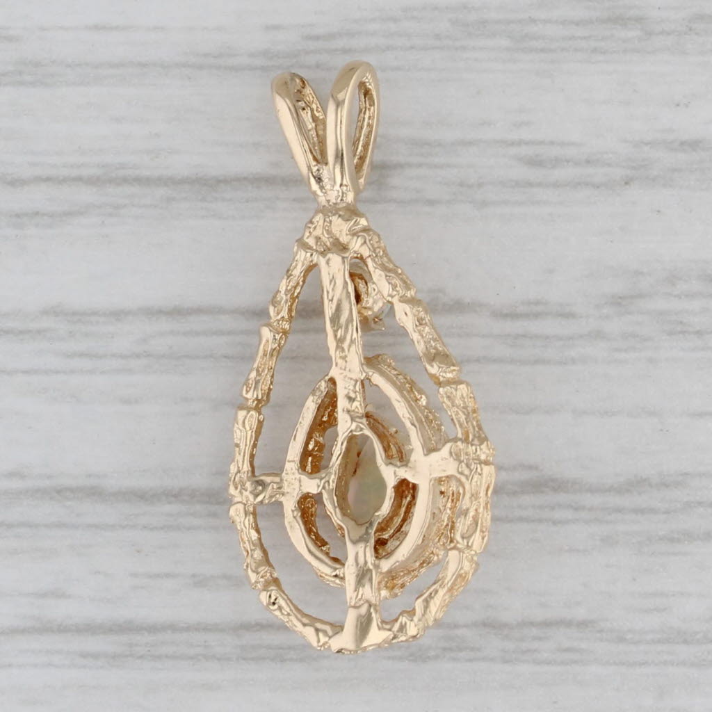 Gray Pear Opal Bamboo Teardrop Pendant 14k Yellow Gold