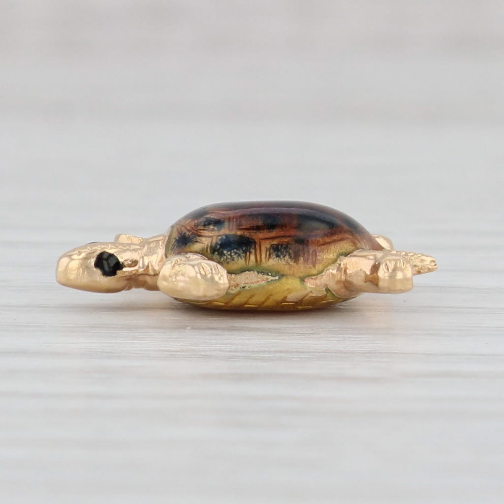 Light Gray Turtle Charm 18k Yellow Gold Enamel Nautical Pendant