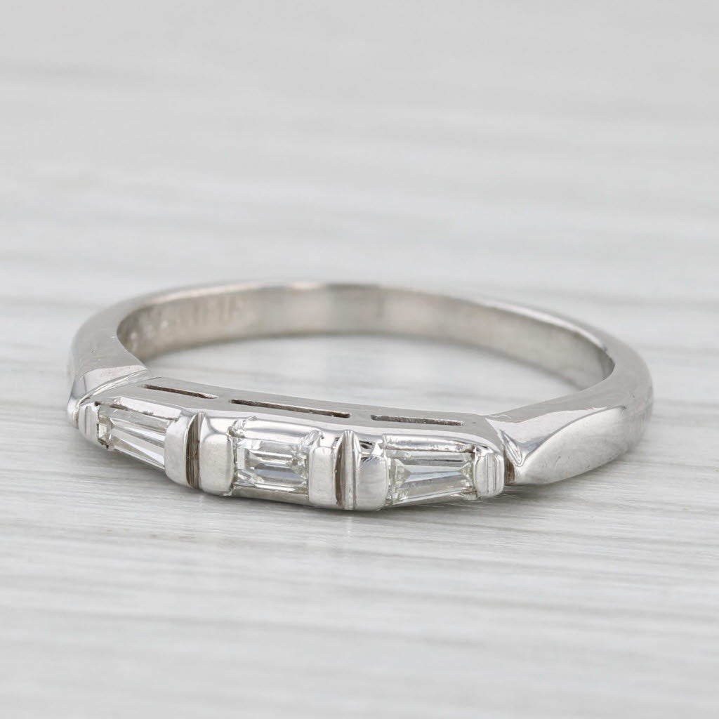 Light Gray Vintage 0.18ctw Diamond Wedding Band 14k White Gold 3-Stone Stackable Ring