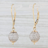 Filigree Bead Dangle Earrings 14k Yellow White Gold Lever Back Drops