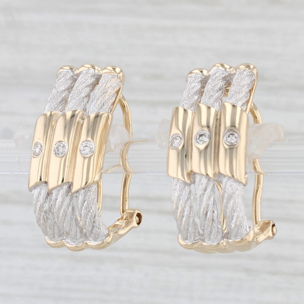 Light Gray Diamond Accented J-Hook Earrings 14k Gold Rope Drops Omega Backs