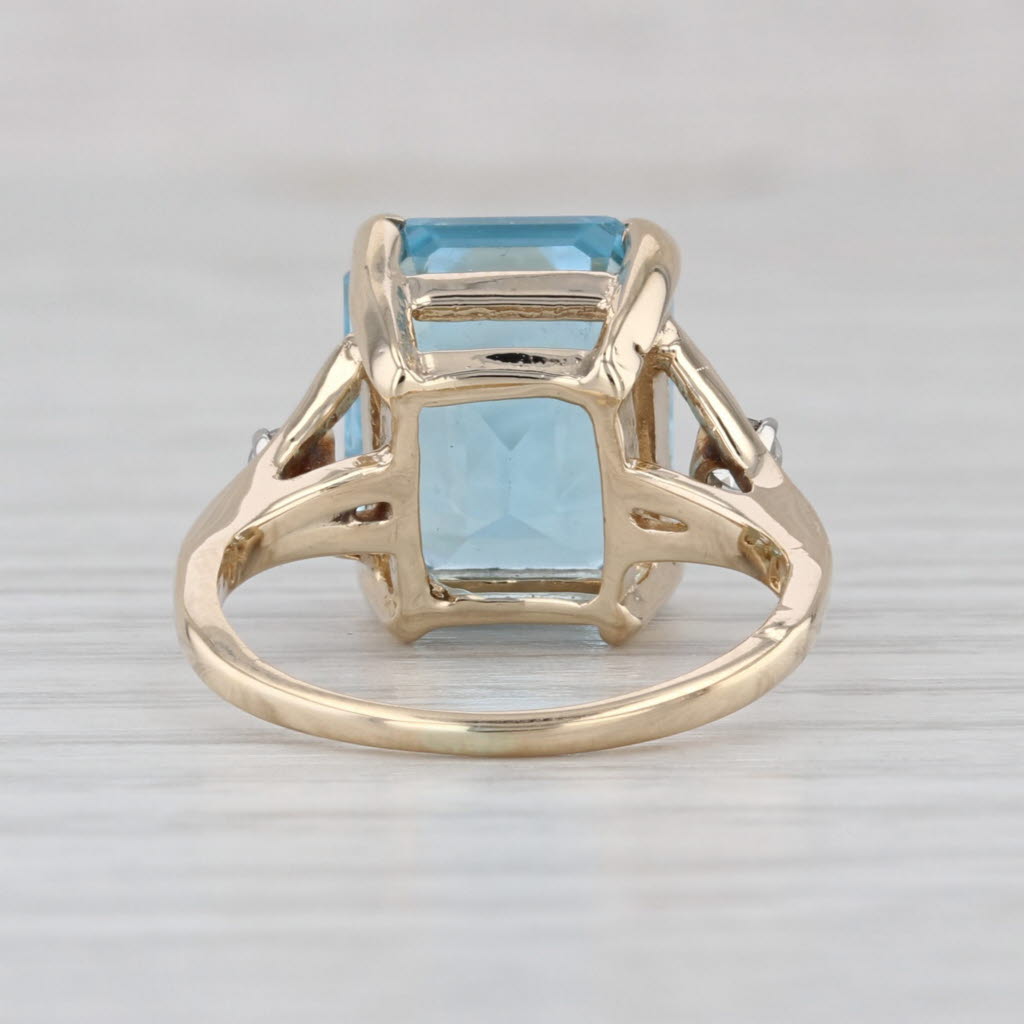 8.85ctw Emerald Cut Blue Topaz Diamond Ring 14k Yellow Gold Size 5.5