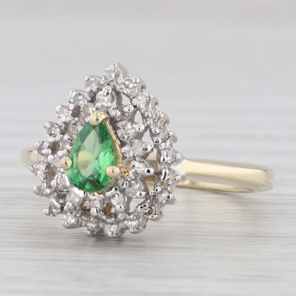 Light Gray 0.53ctw Tsavorite Garnet Diamond Halo Ring 14k Yellow Gold Size 7 Engagement