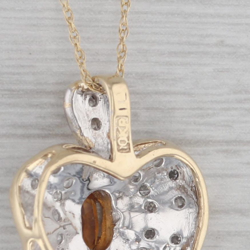 Gray 0.32ctw Citrine Diamond Heart Pendant Necklace 10k Yellow Gold 18.75" Rope Chain