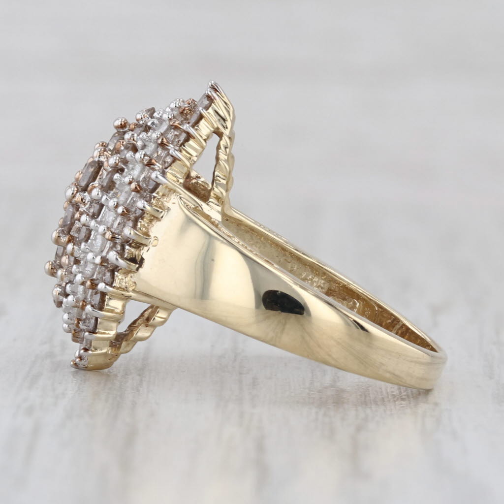 1.63ctw Champagne White Diamond Cluster Ring 10k Yellow Gold Size 8.25 Cocktail