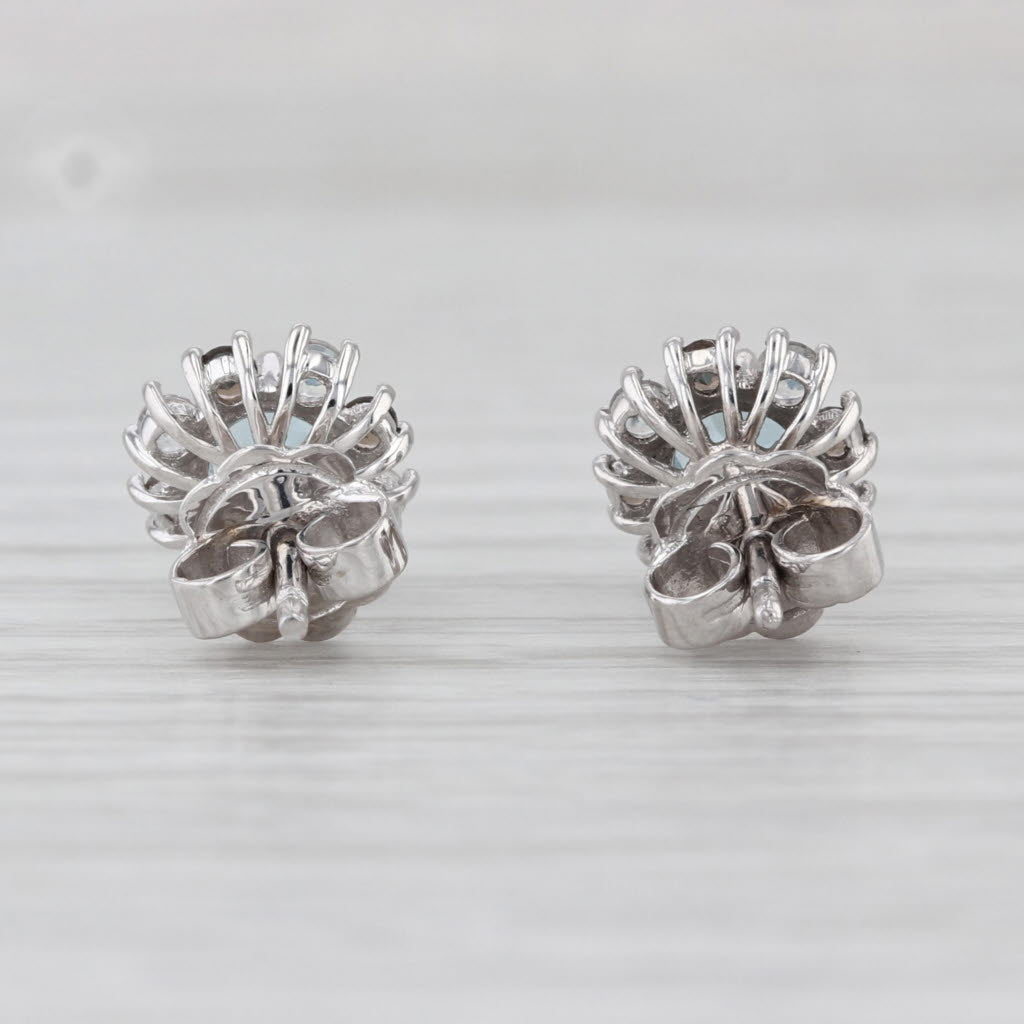 1.54ctw Blue White Topaz Halo Stud Earrings 14k White Gold Studs