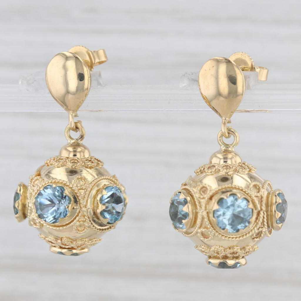 Light Gray 6ctw Blue Topaz Etruscan Style 18k Yellow Gold Dangle Earrings