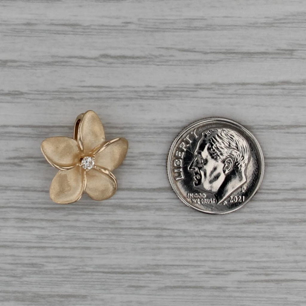 Diamond Solitaire Flower Enhancer Pendant 14k Yellow Gold Floral Clip Bail