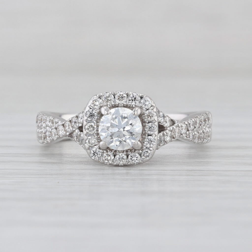 Vera Wang 0.93ctw Diamond Halo Engagement Ring 14k White Gold Size 6.25