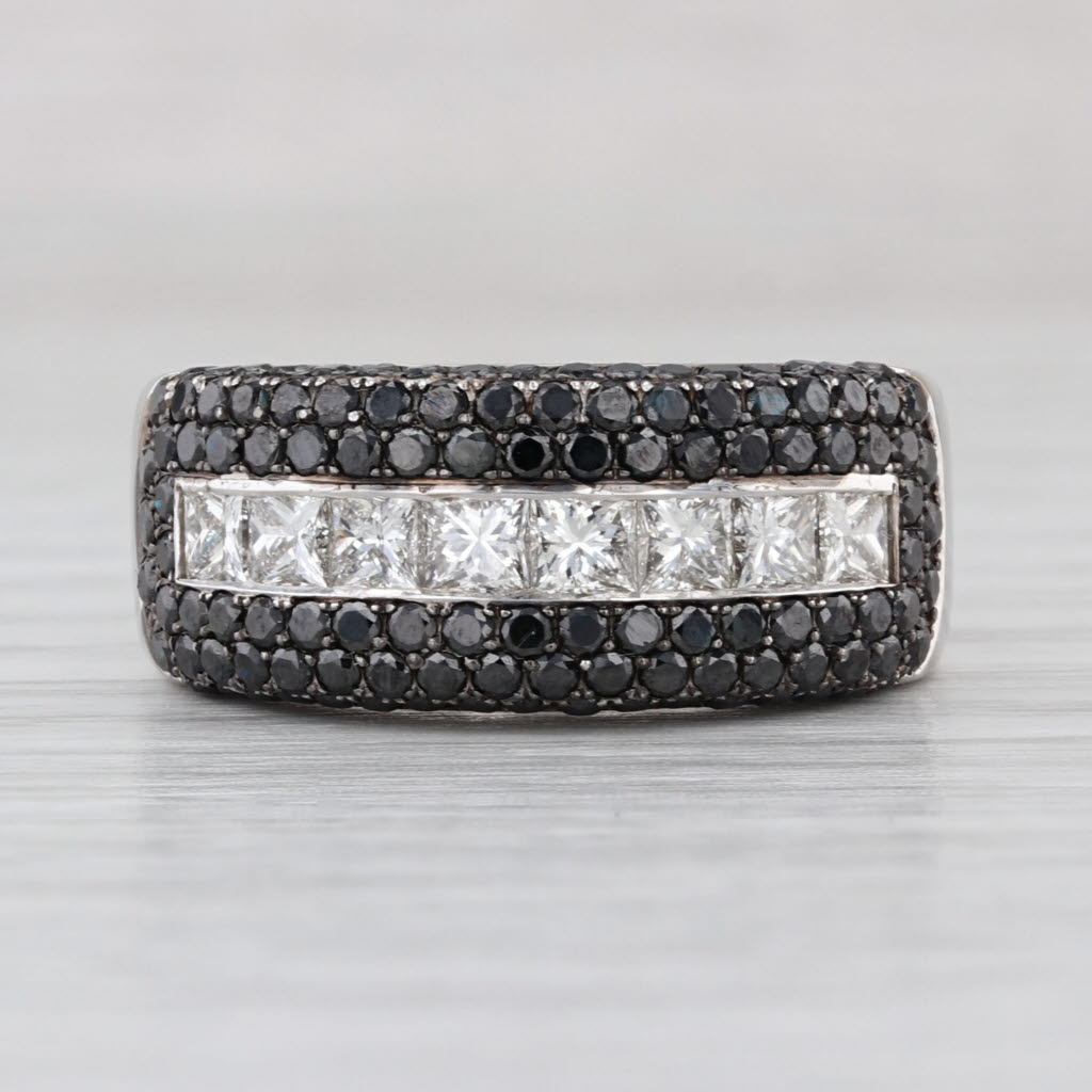 2.10ctw Black White Diamond Ring 18k White Gold Size 6.5 Cocktail